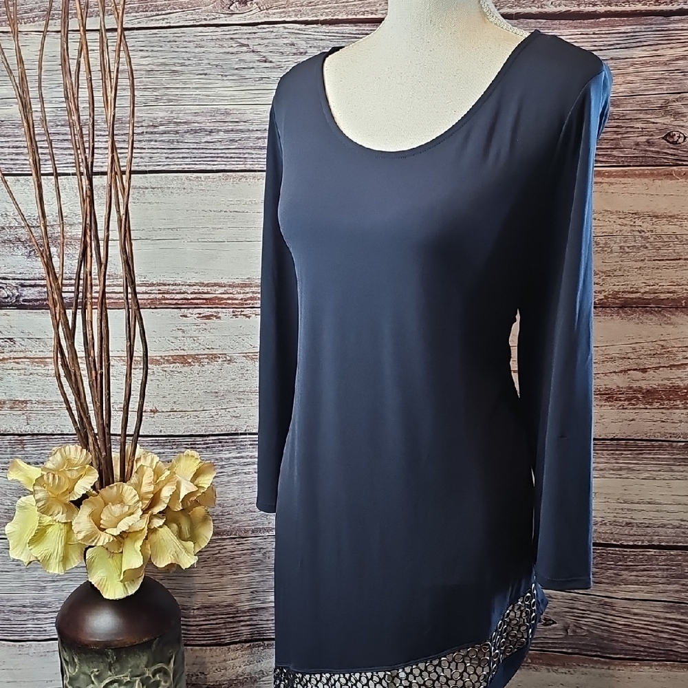 NEW WITH FLAW ALFANI INDIGO BLUE ASYMMETRICAL LONG SLEEVE PULLOVER GROMMENT TOP